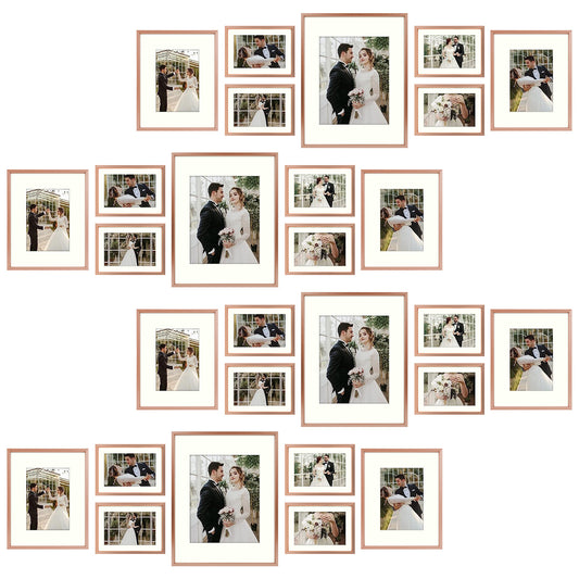 Gallery Aluminum Frame 0.99 Inch for Four 11x14, Eight 8x10, and Sixteen 5x7 Picture  Rose Gold- Pack of 28