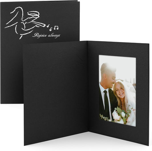Clearance Pack of 50, 4x6 Photo Folders, Cardboard Picture Frame, Paper Frame Cards, Greetings/Invitation Special Events: Graduation, Christmas, Wedding (Black)