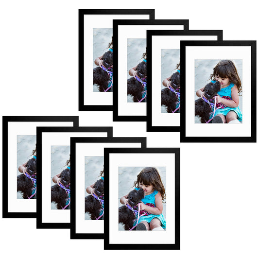 12x16 MDF Frame 0.71 Inch for 8.5x11 Picture with White Mat and Plexiglass- Pack of 8