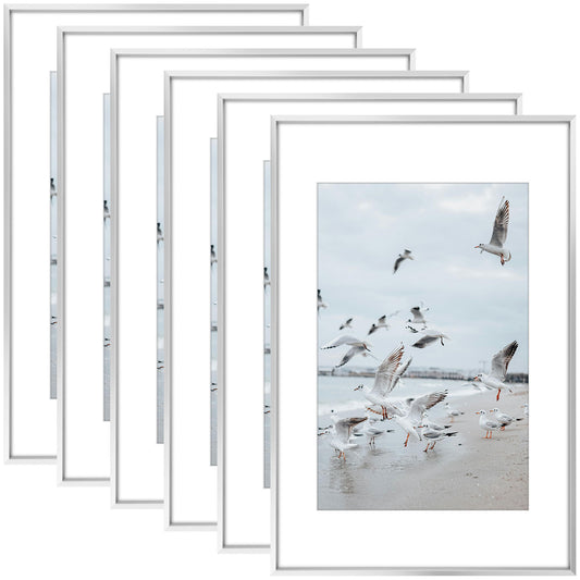 Clearance 16x24 Aluminum Frame with White Mat for 12x18 Photo Silver-Pack Of 6