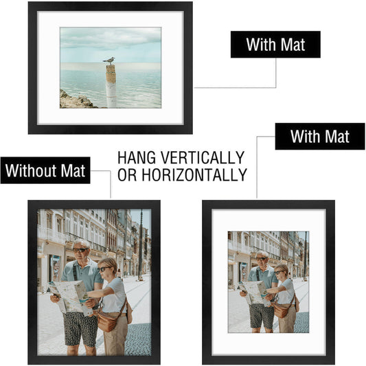 11x14 MDF Frame 0.71 Inch for 8x10 Picture With White Mat- Pack of 8