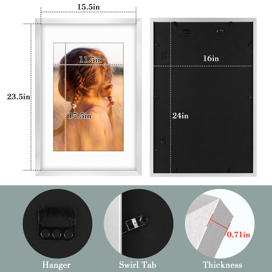 Clearance 16x24 Silver Picture Frame with White Mat for 12x18 Picture - Pack of 6