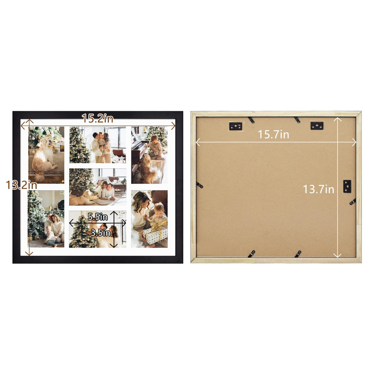 13.7x15.7 Black Wood Collage Frame For 7-4X6 photos with White Mat and Real Glass Golden State Art