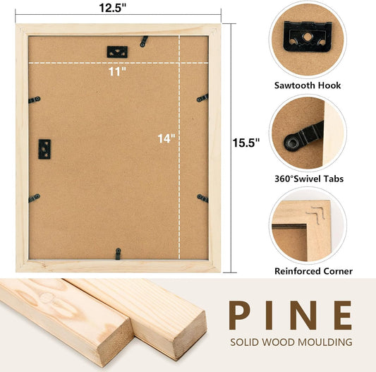 Clearance 11x14 Wood Frame 0.75 Inch with White Mat for 8x10 Picture - Pack of 10