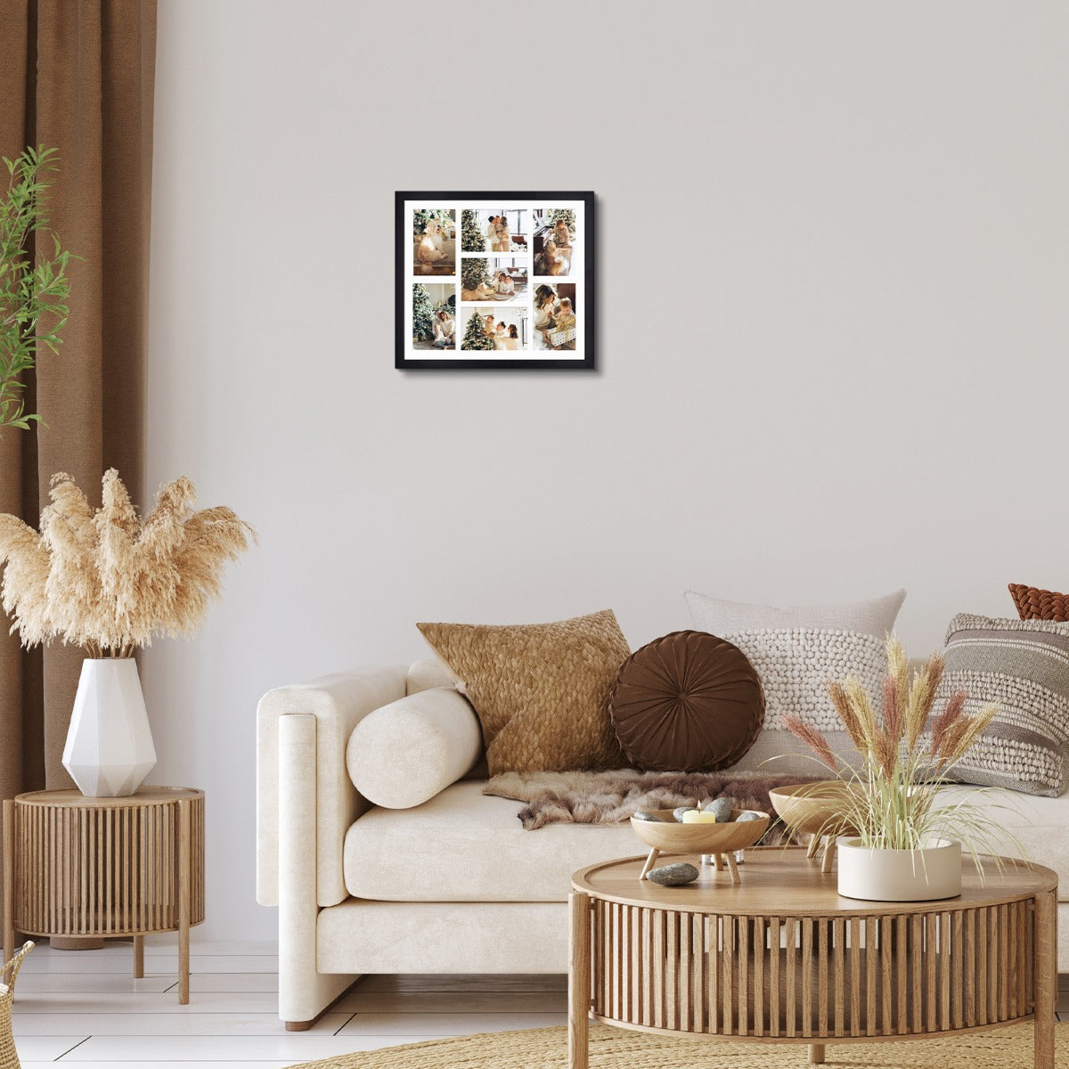 13.7x15.7 Black Wood Collage Frame For 7-4X6 photos with White Mat and Real Glass Golden State Art