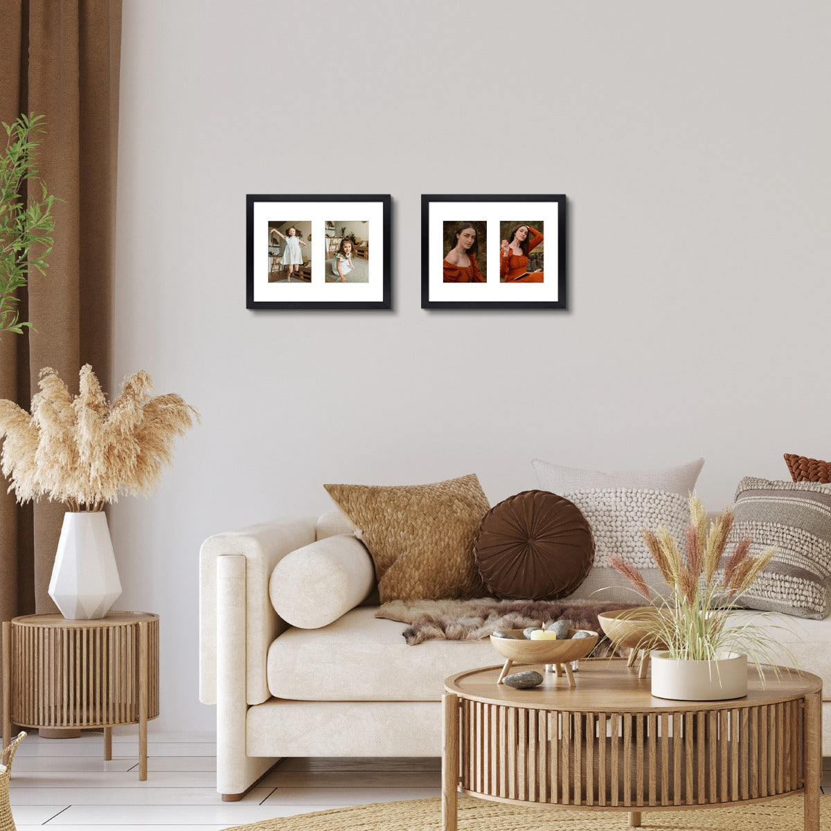 11x14 Black Wood Collage Frame For 2-5X7 photos with White Mat and Real Glass Golden State Art