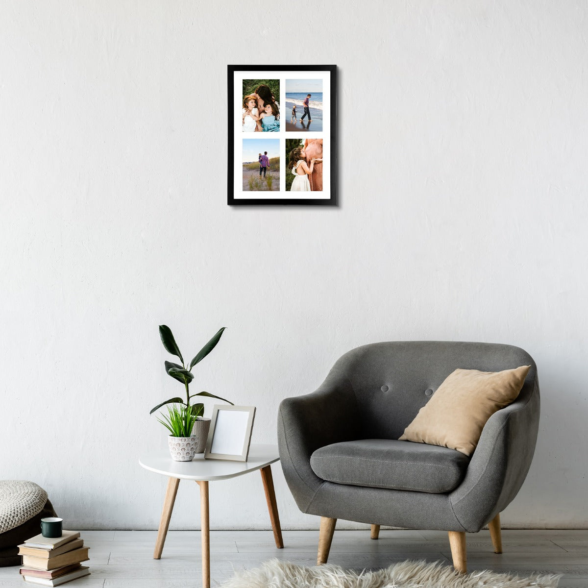12x16 Black Wood Collage Frame For 4-5x7 Photos with White Mat and Tempered Glass Golden State Art