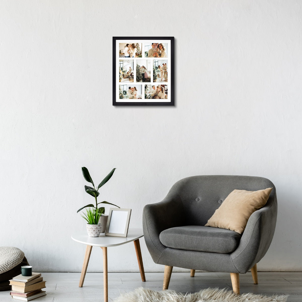 13.7x15.7 Black Wood Collage Frame For 7-4X6 photos with White Mat and Real Glass Golden State Art