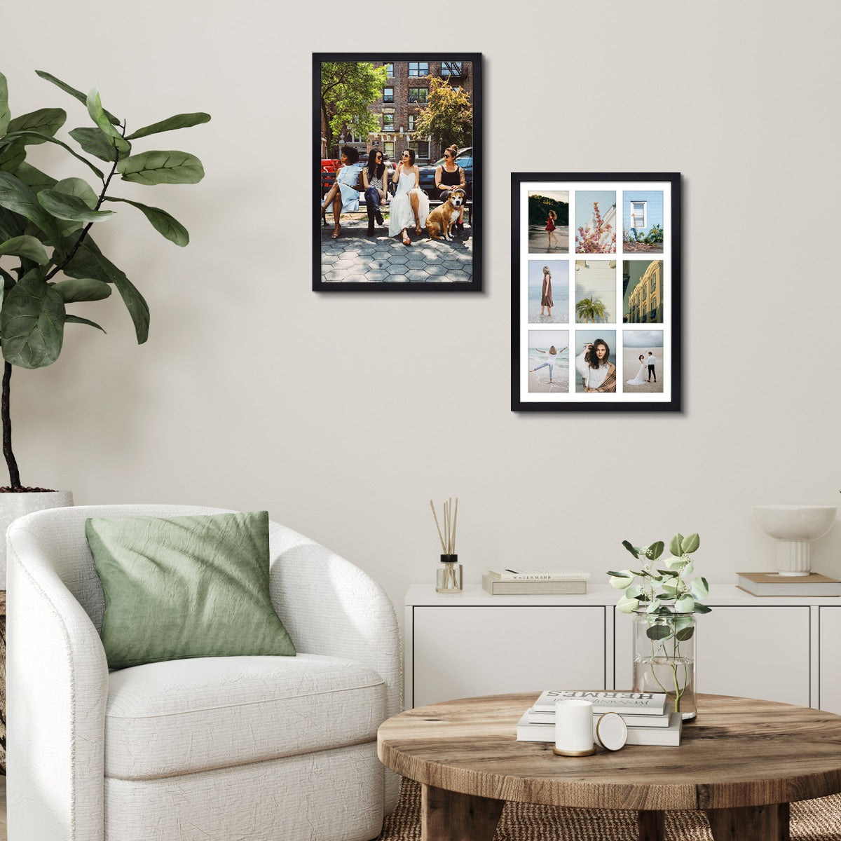 13.6x19.7 Black Wood Collage Frame For 9-4X6 photos with White Mat and Real Glass Golden State Art