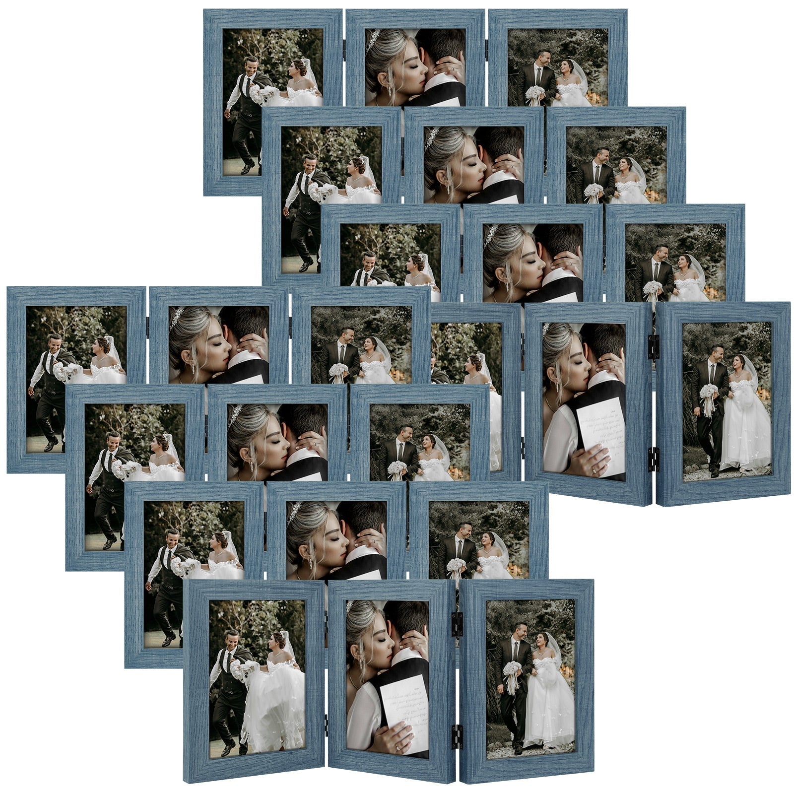 Hinged Frames Displays 3 Photos with Real Glass (8 Pack) 5x7 Blue Picture Frame Golden State Art
