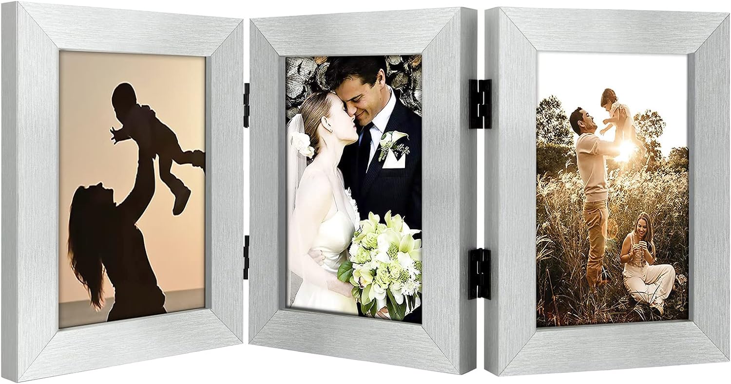 Hinged Frames Displays 3 Photos with Real Glass (8 Pack) 4x6 Silver Picture Frame Golden State Art