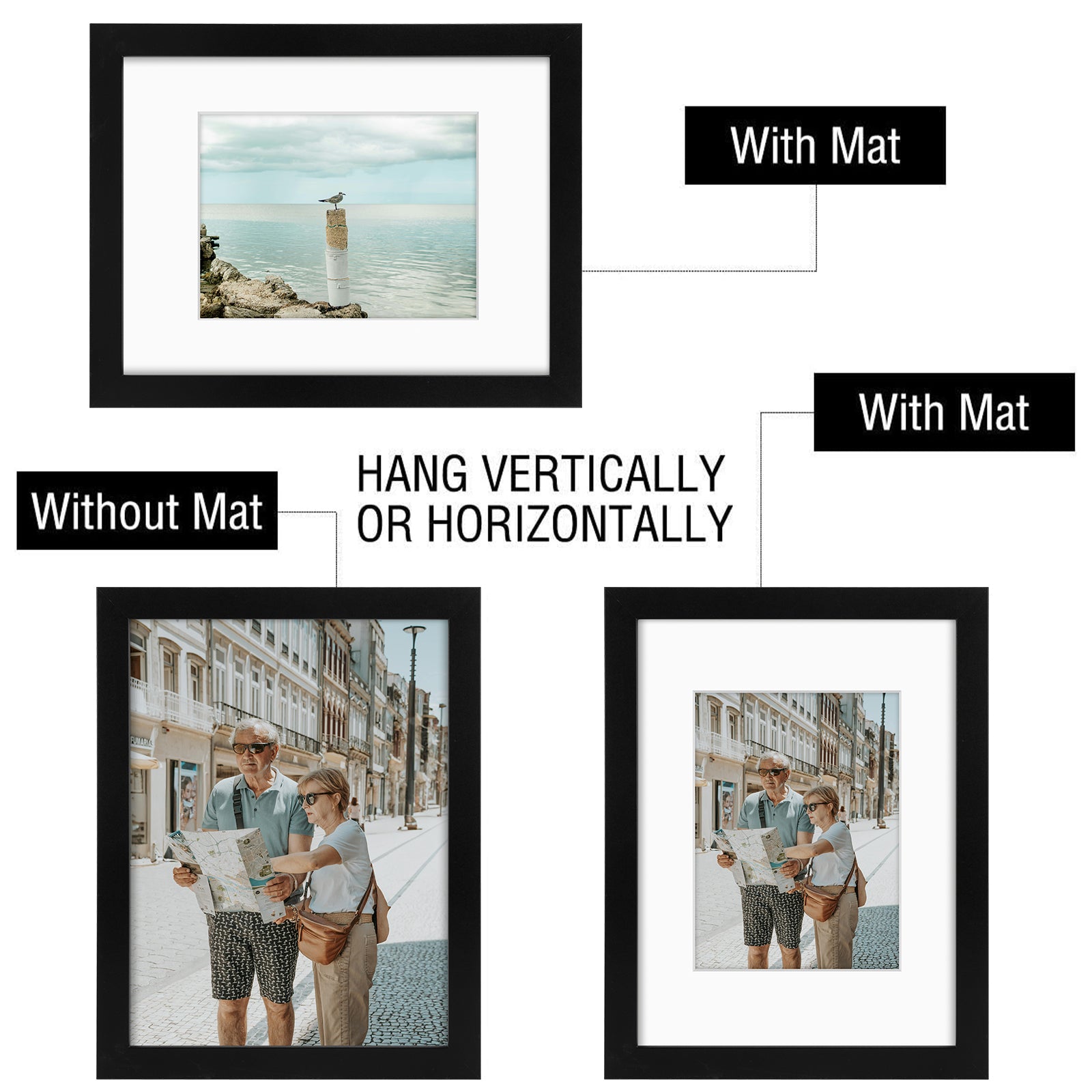 Golden State Art Modern 9x12 & 16x24 Picture Frames with Golden Gate Bridge Wall Art & Removable Mat
