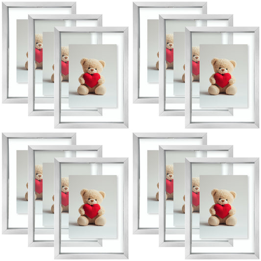 Clearance 5x7 Floating Frame - Silver Aluminum Picture Frame with Real Glass for Wall or Tabletop Decoration -Pack Of 12