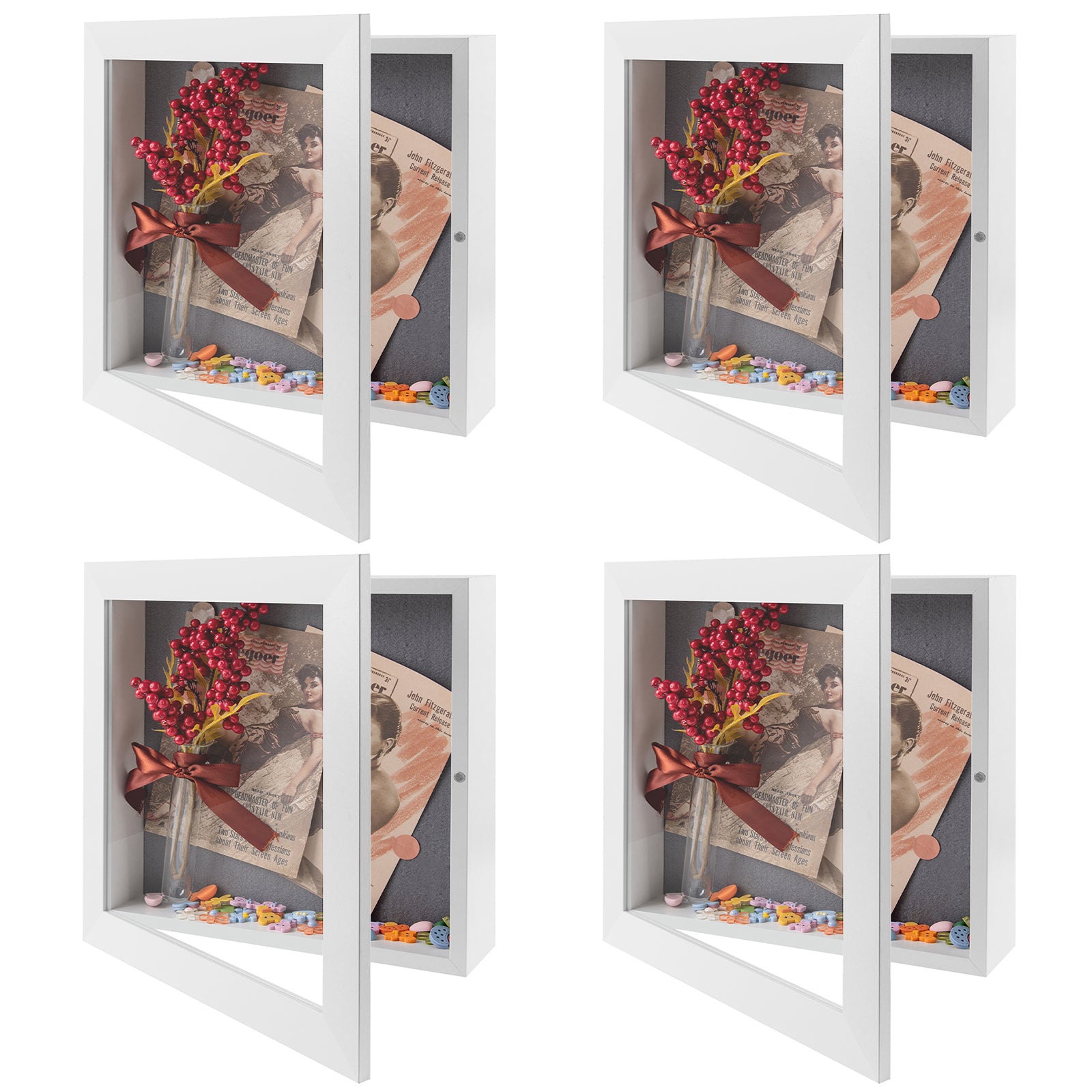 Shadow Box Frame, 2-inch Depth, Great for Collages, Collections, Mementos, 6 Pins Included (4 Pack) Golden State Art