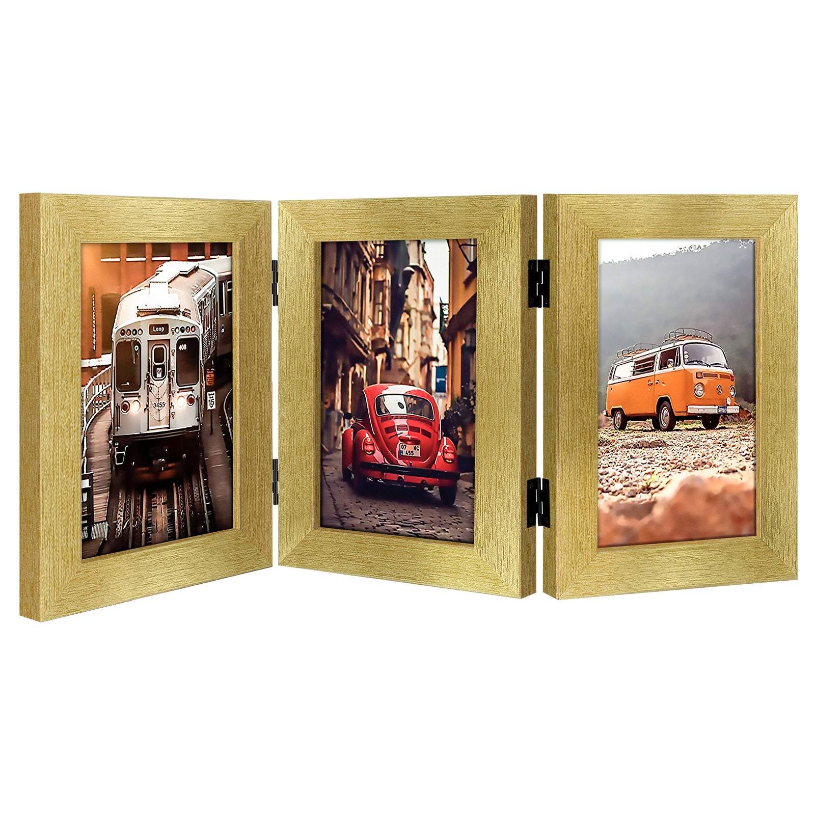 Hinged Frames Displays 3 Photos with Real Glass (8 Pack) 4x6 Gold Picture Frame Golden State Art