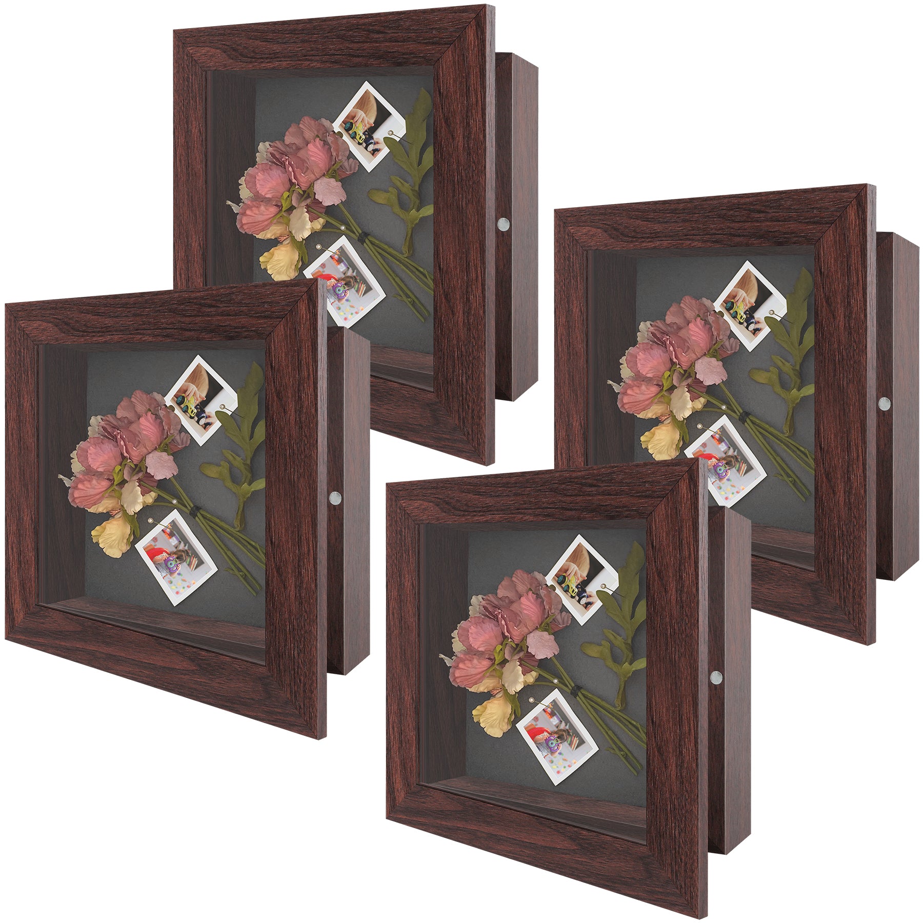 Shadow Box Frame, 2-inch Depth, Great for Collages, Collections, Mementos, 6 Pins Included (4 Pack) 8x8 Brown Golden State Art