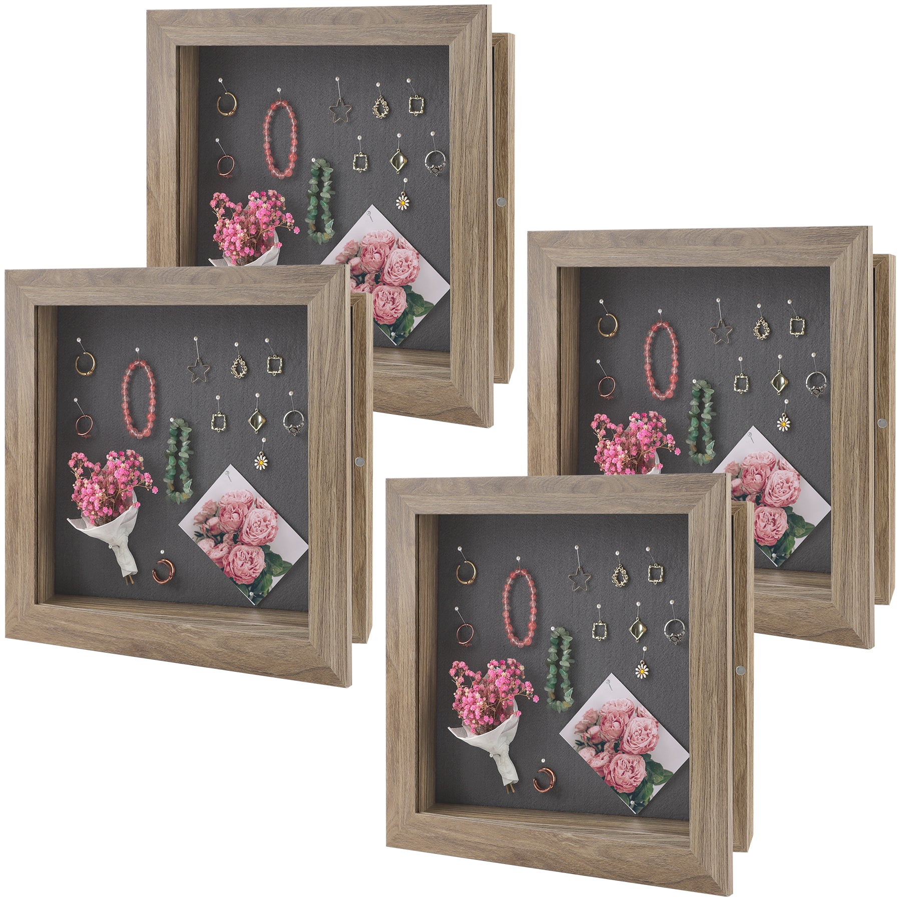 Shadow Box Frame, 2-inch Depth, Great for Collages, Collections, Mementos, 6 Pins Included (4 Pack) 11x11 Light Brown Golden State Art
