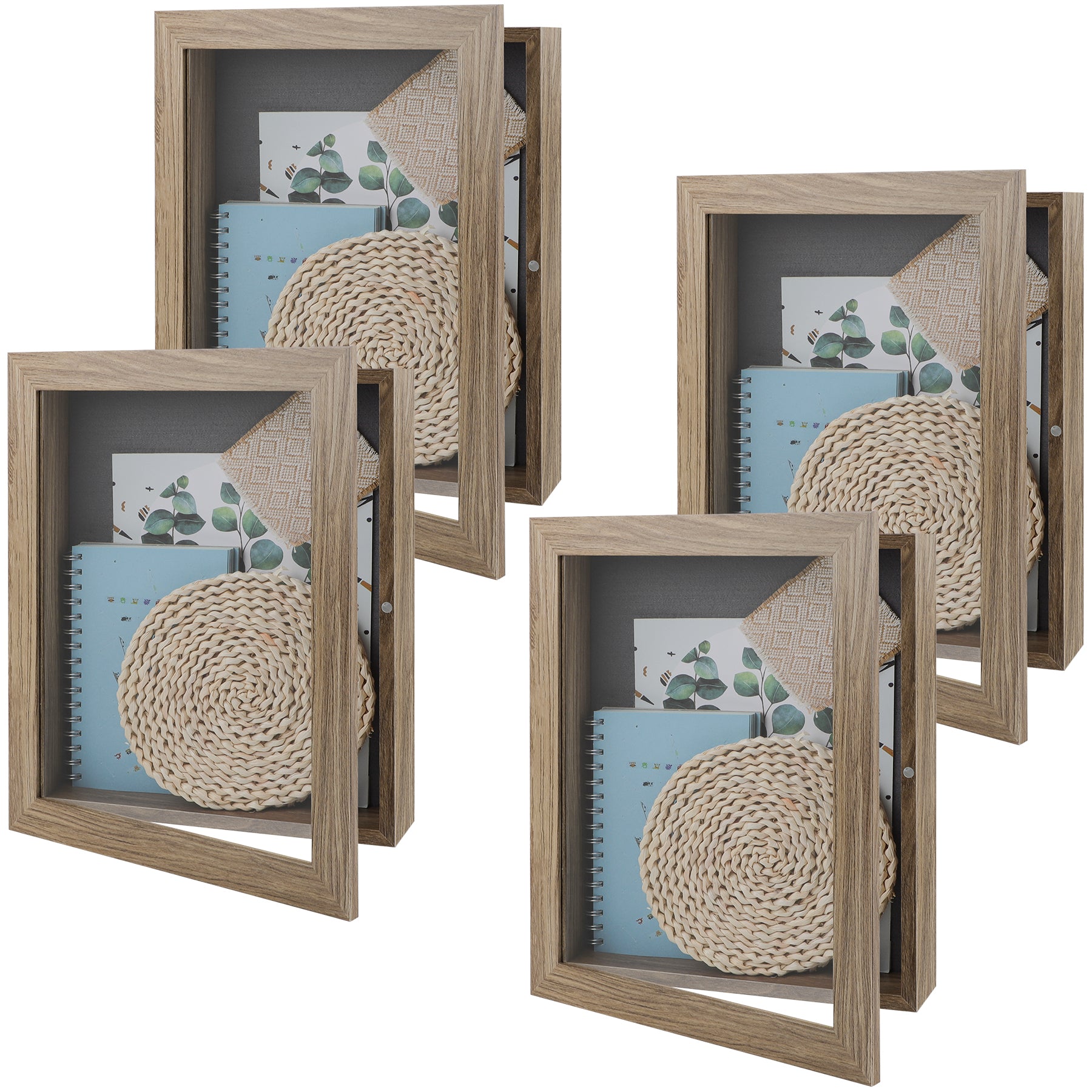 Shadow Box Frame, 2-inch Depth, Great for Collages, Collections, Mementos, 6 Pins Included (4 Pack) 11x14 Light Brown Golden State Art