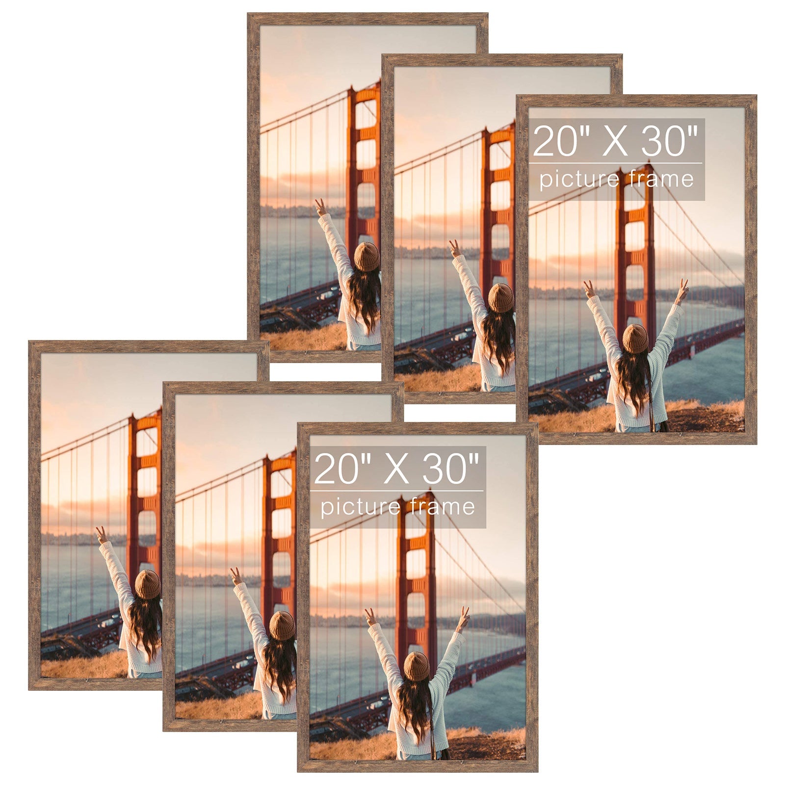 Poster Frame with Acrylic Glass (6 Pack) 20x30 Brown Picture Frame GSA