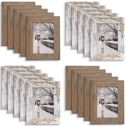 Clearance Retro Brown and Distressed White Picture Frame with Real Glass