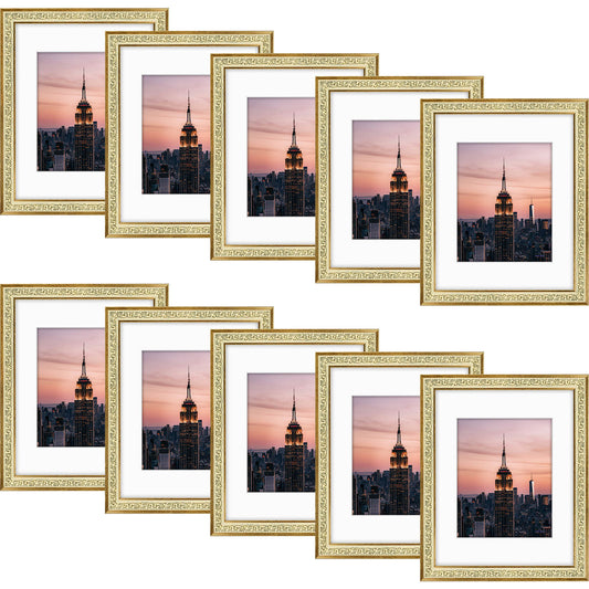 Golden State Art Antique Gold 11x14 Picture Frame with Mat for 8x10 Photos