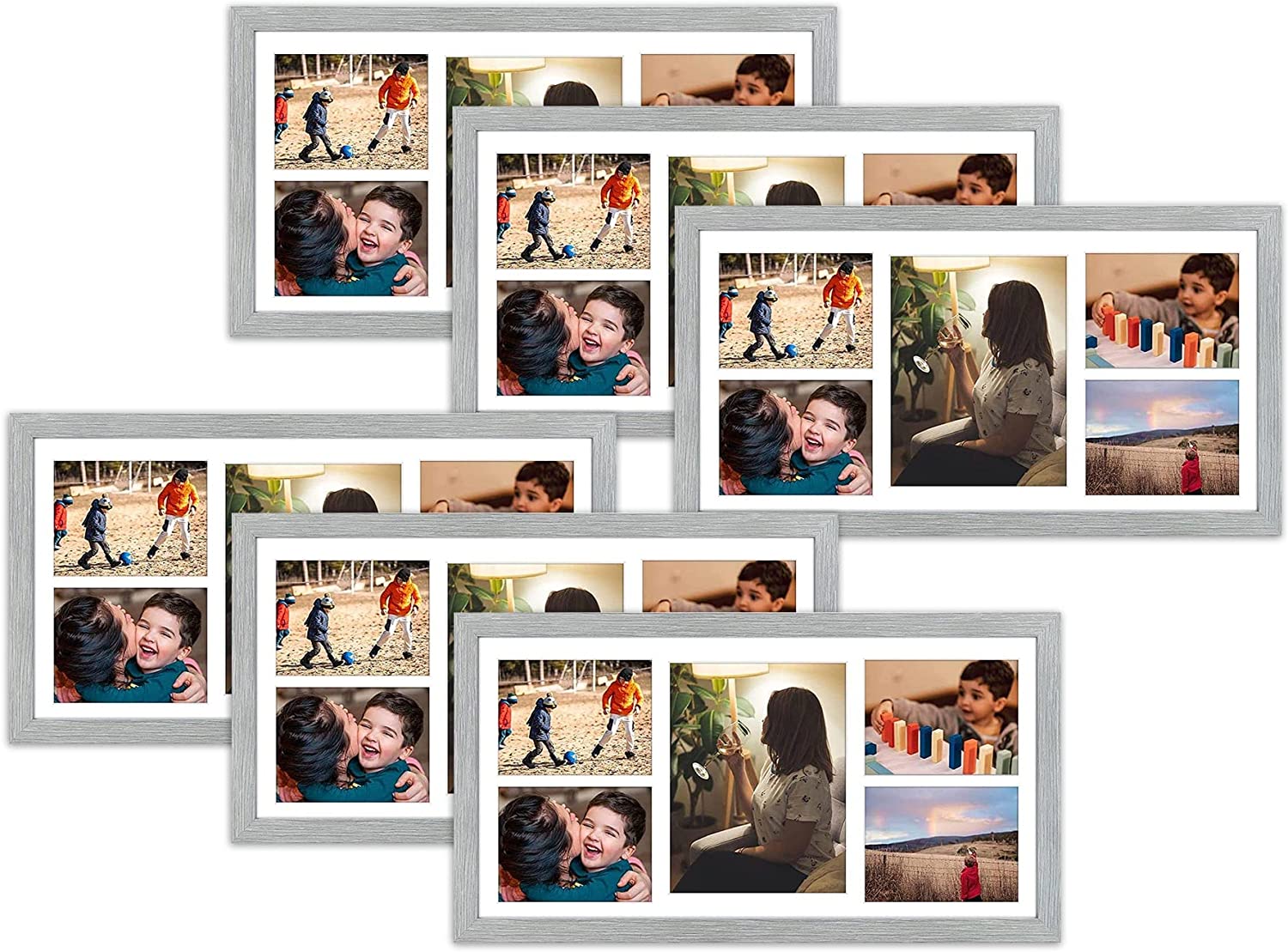 12x24.5 Wood Collage Frame for 5 Photos store - One 8x10 & Four 5x7 Pictures | Collage Frame | White Frame | Black Frame | Silver Frame