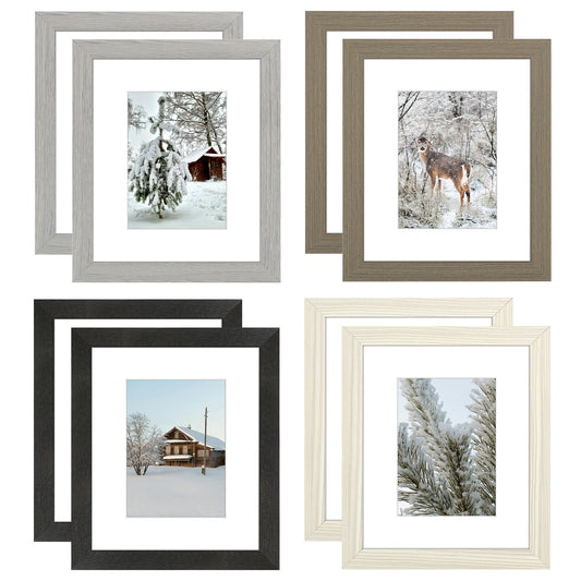 Clearance Wood Pattern Photo Frames with White Mat and Plexiglass-Pack Of 8
