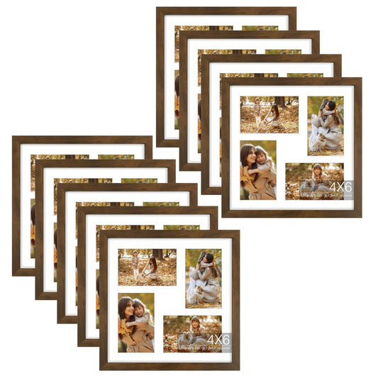 12x12 Wood Frame For 4 4x6 Pictures With White Mat and Real Glass, Brown-Pack of 9-Pick Up in Katy TX Only