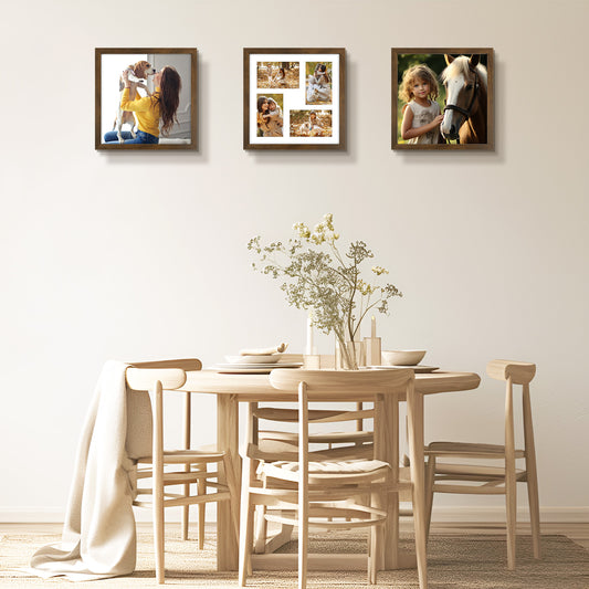 12x12 Wood Frame For 4 4x6 Pictures With White Mat and Real Glass, Brown-Pack of 9-Pick Up in Katy TX Only