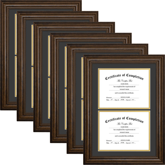 14x20 Double/Dual Diploma Frame with Black Over Gold Mat for Two 8.5x11 Certificates-Pack of 6