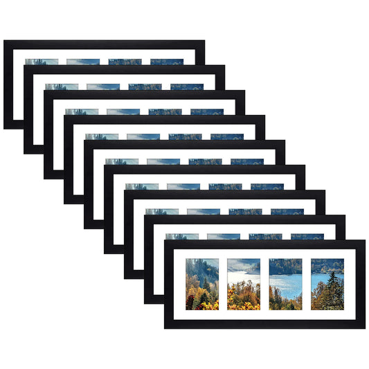 Clearance 8x20 Wood Picture Frame with White Mat For Four 4x6 Picture - Pack of 9