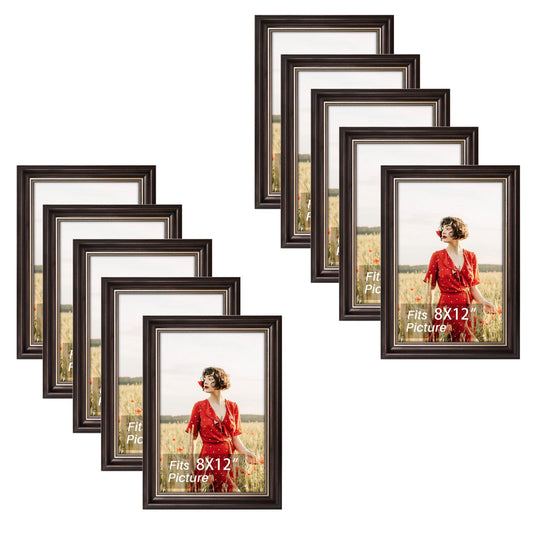 Picture Frame With Real Glass,Dark Brown/Ornate Gold Color
