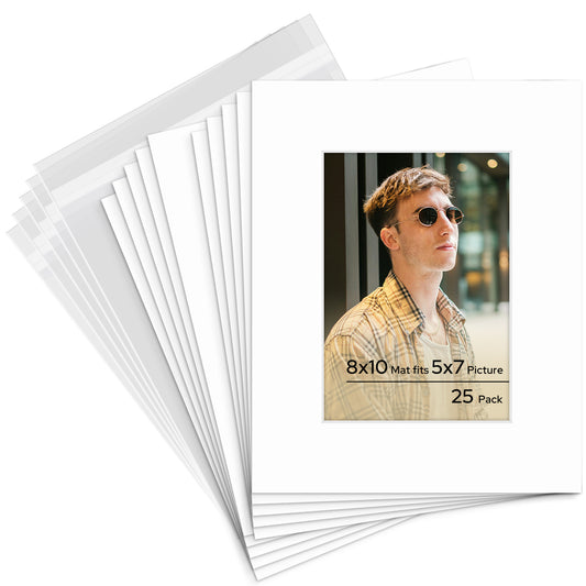 8x10 Pre-cut Mat with Whitecore with Backing Board and Clear Bag