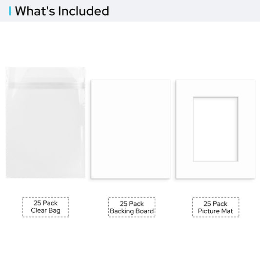 8x10 Pre-cut Mat with Whitecore with Backing Board and Clear Bag
