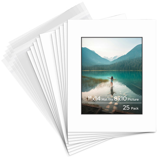 11x14 Pre-cut Mat with Blackcore fits 8x10 Picture with Backing Board and Clear Bag