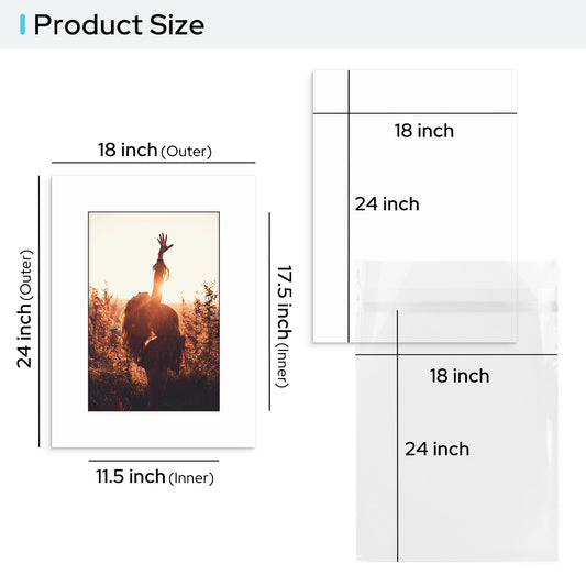 18x24 Pre-cut Mat with Blackcore with Backing Board and Clear Bag