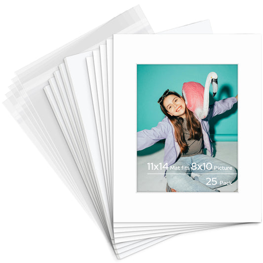 11x14 Pre-cut Mat with Whitecore with White Foam Backing Board and Clear Bag