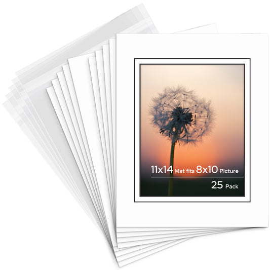 11x14 V-Groove Pre-cut Mat fits 8x10 Picture with Backing Board and Clear Bag