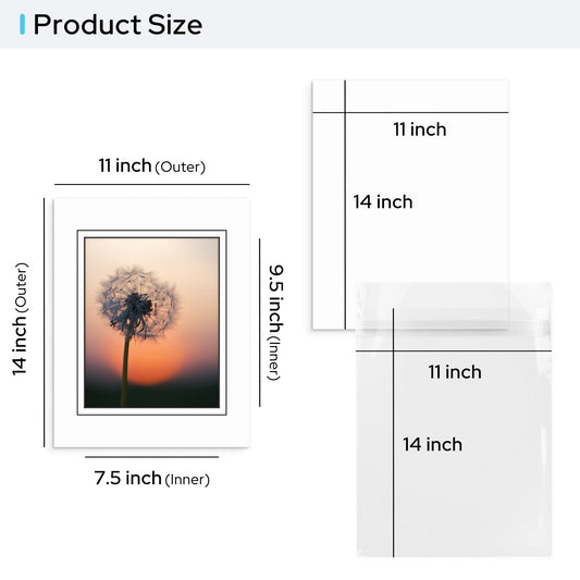 01 - 11x14 V-Groove Pre-cut Mat fits 8x10 Picture White #501B