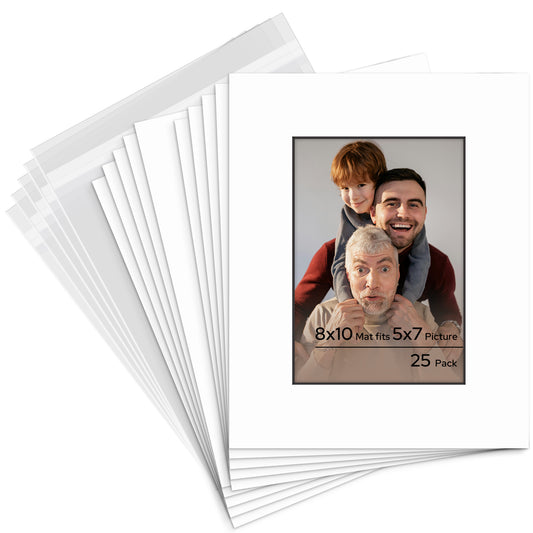 8x10 Pre-cut Mat with Blackcore fits 5x7 Picture with Backing Board and Clear Bag