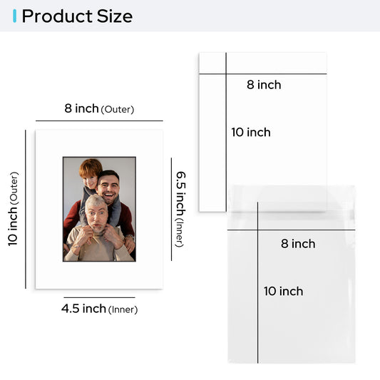 8x10 Pre-cut Mat with Blackcore fits 5x7 Picture White #501B