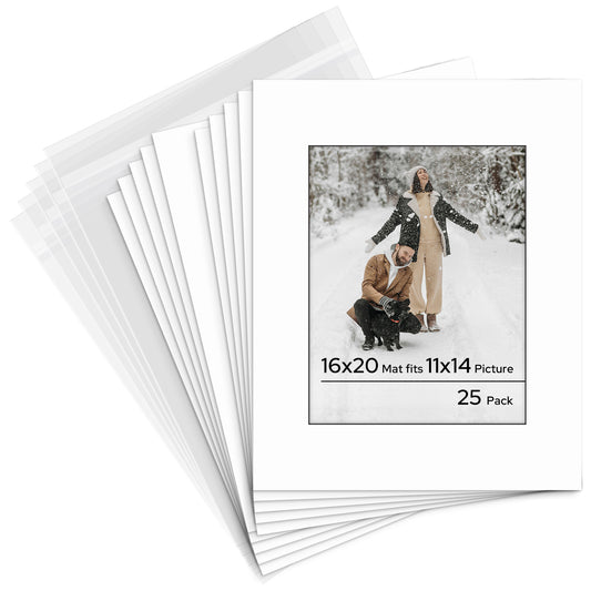 16x20 Pre-cut Mat with Blackcore fits 11x14 Picture with Backing Board and Clear Bag