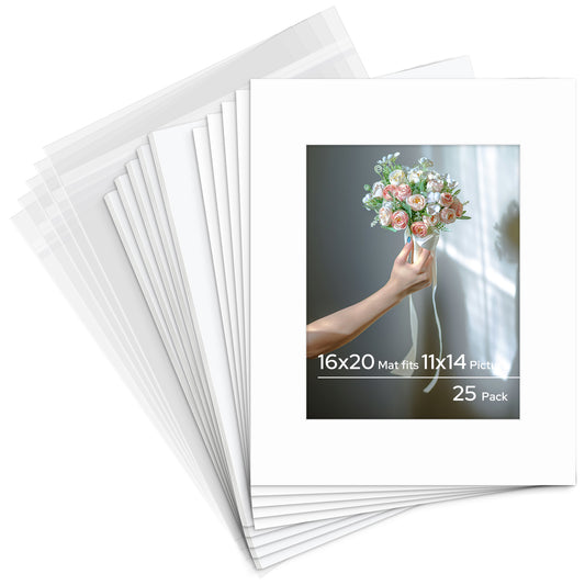 16x20 Pre-cut Mat with Whitecore with White Foam Board and Clear Bag