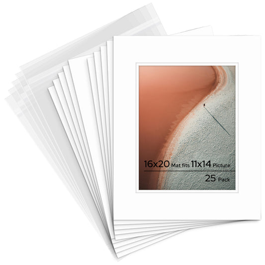 16x20 Pre-cut Double Mat with Whitecore fits 11x14 Picture with Backing Board and Clear Bag