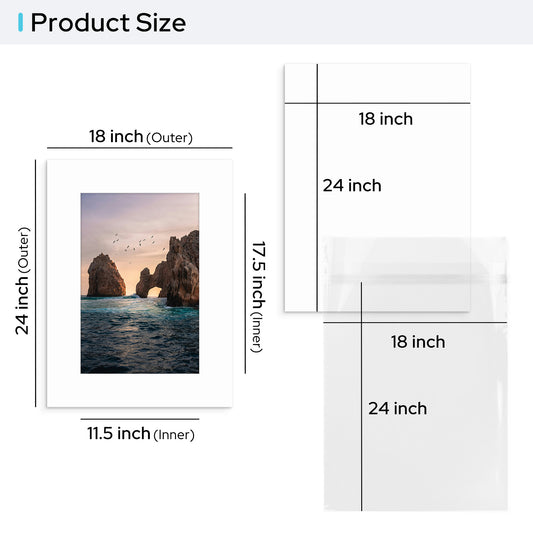 18x24 Pre-cut Mat with Whitecore with Backing Board and Clear Bag