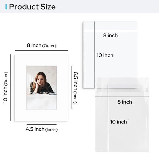8x10 Pre-cut Mat with Whitecore with White Foam Board and Clear Bag