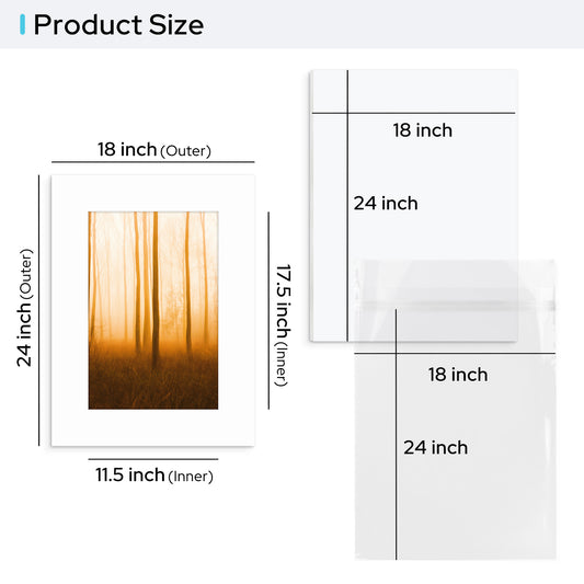 18x24 Pre-cut Mat with Whitecore with White Foam Board and Clear Bag