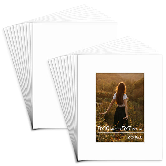 Pack of 25, 8x10 Custom Cut Conservation Archival Mat with Whitecore fits 5x7 Picture with Conservation Backing Board