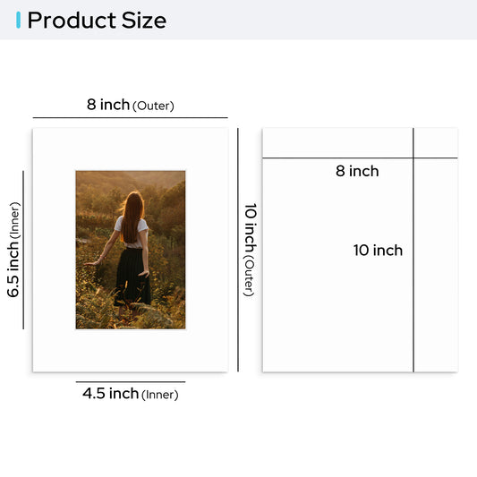 Pack of 25, 8x10 Custom Cut Conservation Archival Mat with Whitecore fits 5x7 Picture with Conservation Backing Board