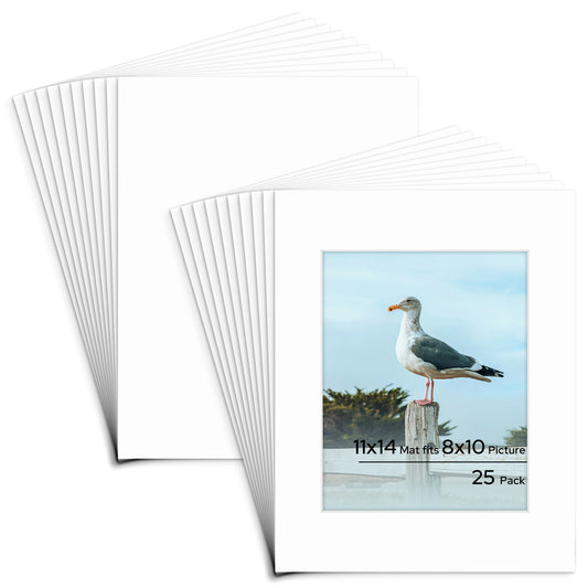 Pack of 25, 11x14 Custom Cut Conservation Archival Mat with Whitecore fits 8x10 Picture with Conservation Backing Board